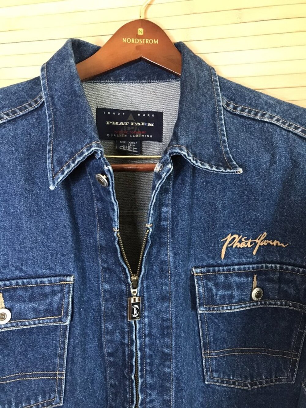 Phat Farm Logo Urban Hip Hop 90's Denim Blue Jean Jacket Mens sz XXXL Clean 3XL - Picture 3 of 7